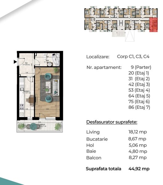 Popesti-Leordeni, investitie garsoniera, 6 min. metrou Berceni, decomandata, 45 mp